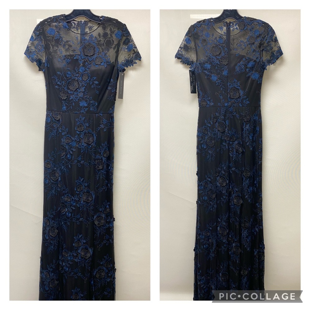 David Meister embroidered 3-D lace short sleeves long gown - Picture 5 of 13